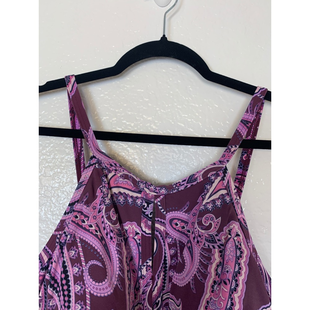Lands' End Swimsuit Women 10 Purple Paisley High Neck Keyhole One Piece Swimwear - Picture 2 of 10